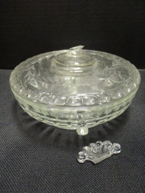 Vintage Etched Glass Compote and 3-Section Divided Candy Dish - 3