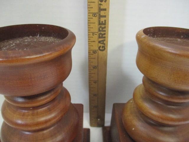 Pair of Mid Century Modern Wood Candle Holders - 2