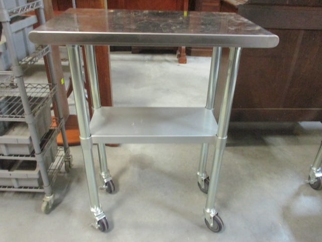 Industrial Stainless Steel Work Table on Casters: 30" x 18" x 38 1/2", Local Pickup Only