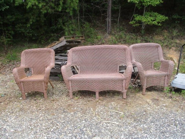 Hampton Bay Brown Resin Wicker Sofa and 2 Chairs Set: sofa-52" x 25" x 37", chairs-30" x 25" x 37", Local Pickup Only