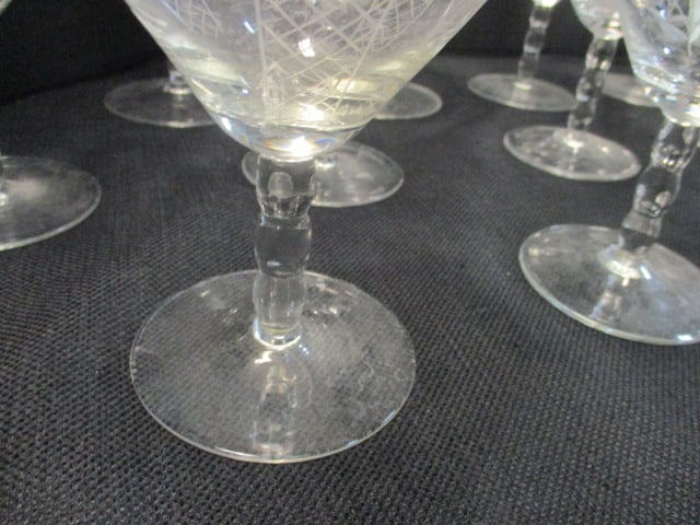 19 Vintage Etched Crystal Stem Glasses - 3
