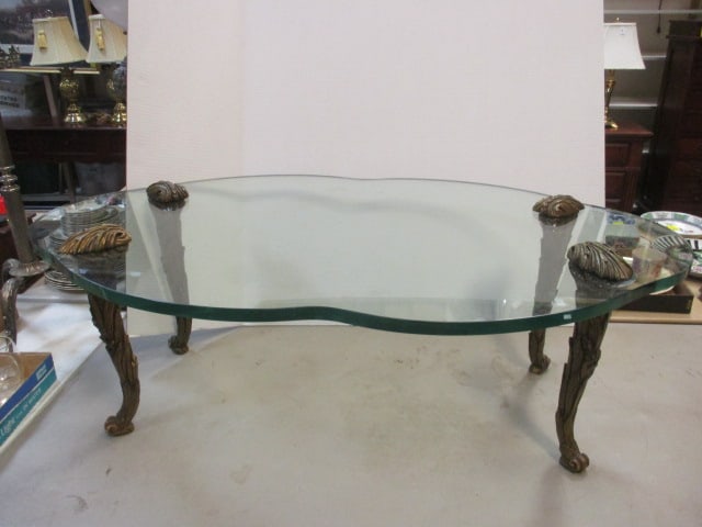 Goran of Belgium Hollywood Regency Style Glass Top Coffee Table: 48 1/2" x 27 1/2" x 16", Local Pickup Only