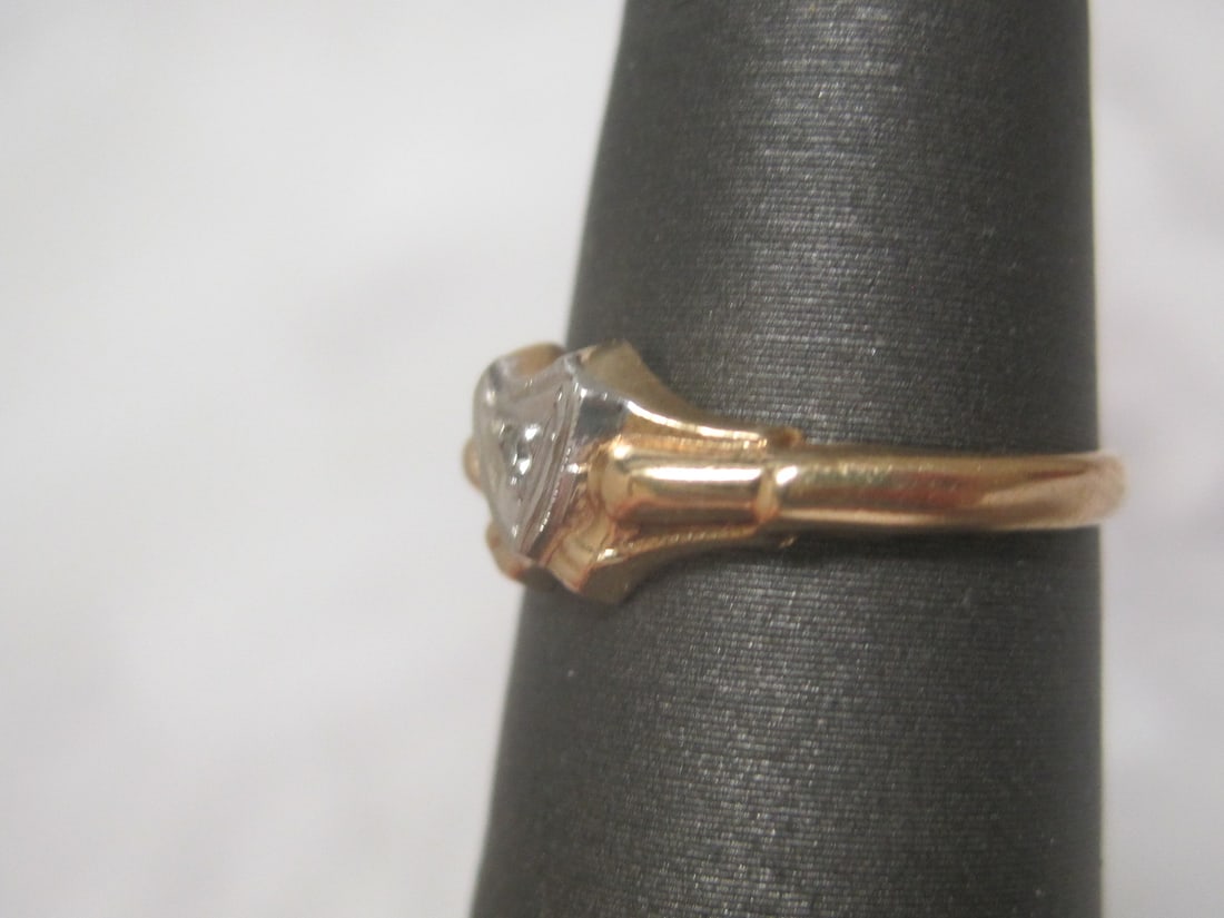 Antique 14k Gold Heart Ring with Diamond - 2