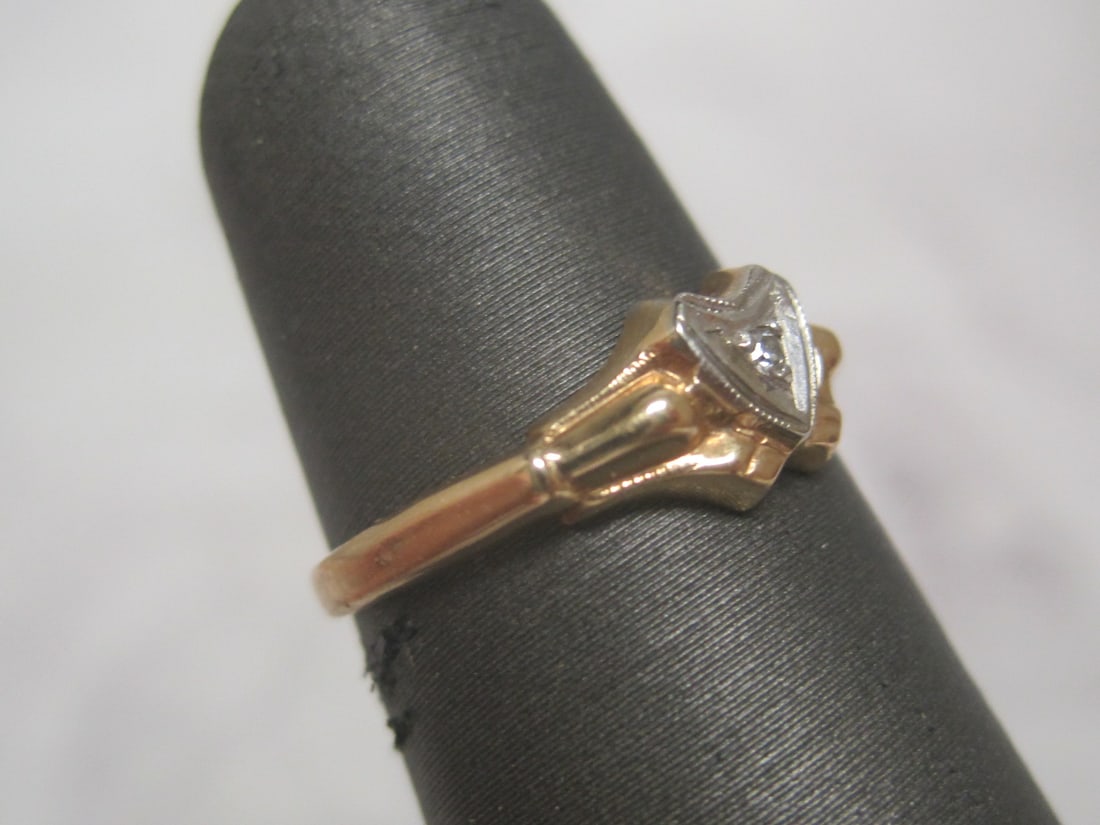 Antique 14k Gold Heart Ring with Diamond - 3
