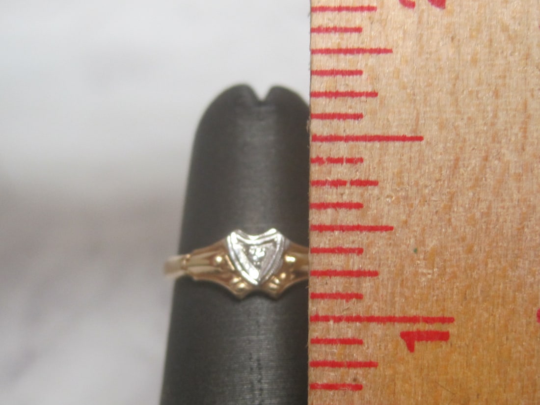 Antique 14k Gold Heart Ring with Diamond - 4