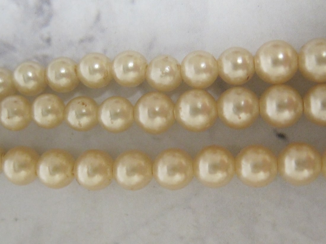 Antique 3 Strand Pearl Necklace with Ornate Sterling Silver Clasp - 3