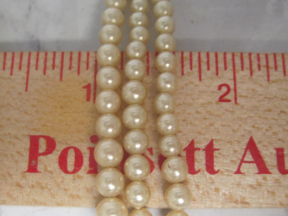 Antique 3 Strand Pearl Necklace with Ornate Sterling Silver Clasp - 5
