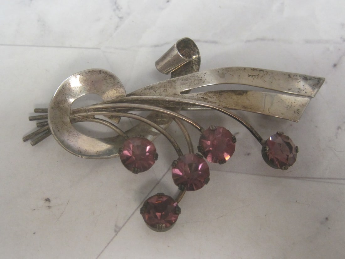 Sterling Craft by Coro Brooch with Purple Stones: Weighs 13.6 grams