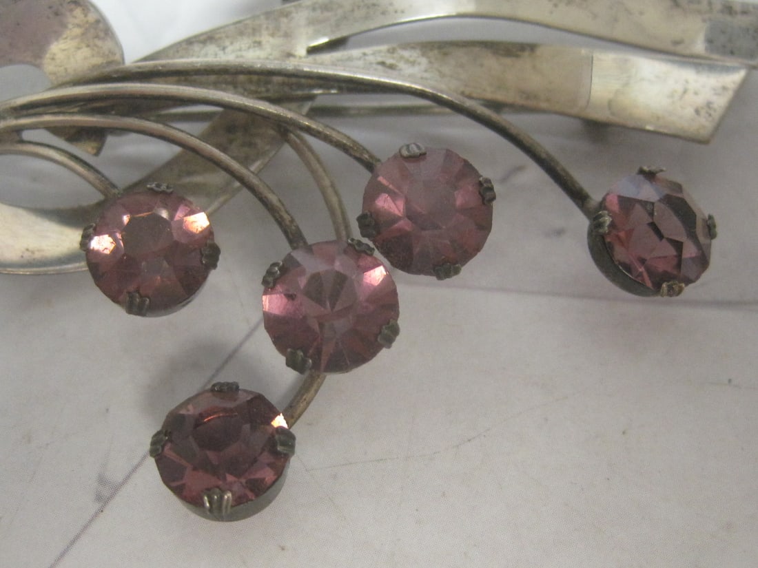 Sterling Craft by Coro Brooch with Purple Stones - 2