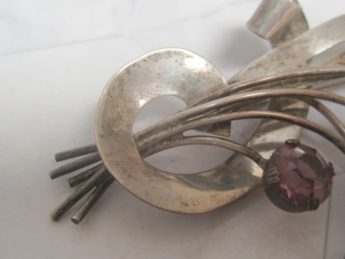 Sterling Craft by Coro Brooch with Purple Stones - 3