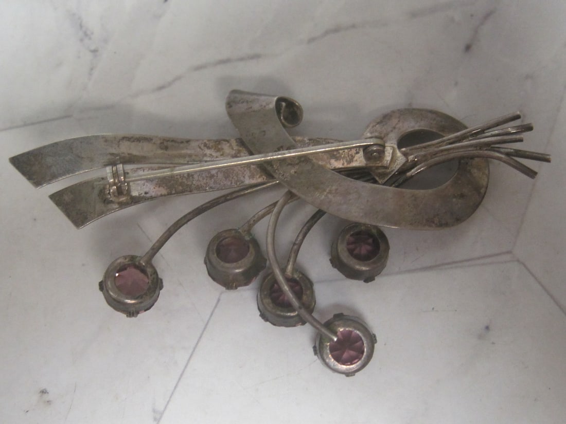 Sterling Craft by Coro Brooch with Purple Stones - 4
