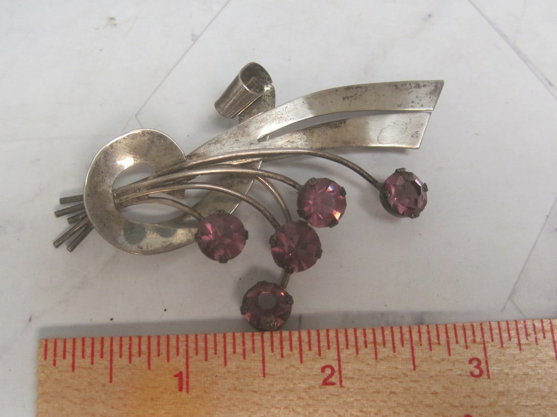 Sterling Craft by Coro Brooch with Purple Stones - 6