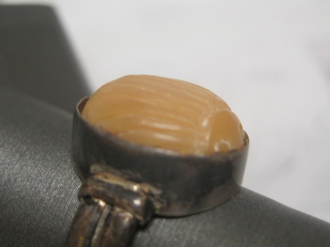 Sterling Silver Antique Carved Scarab Ring - 2