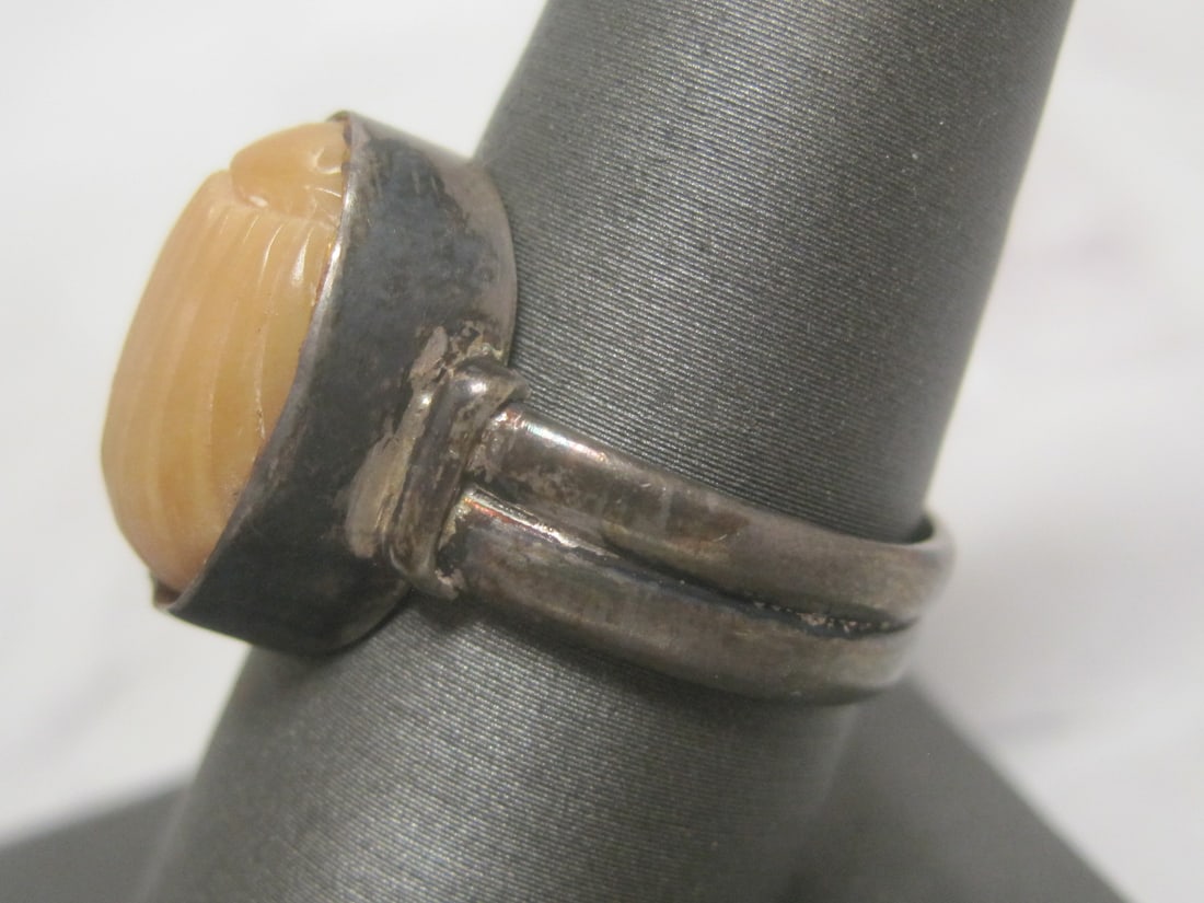Sterling Silver Antique Carved Scarab Ring - 3