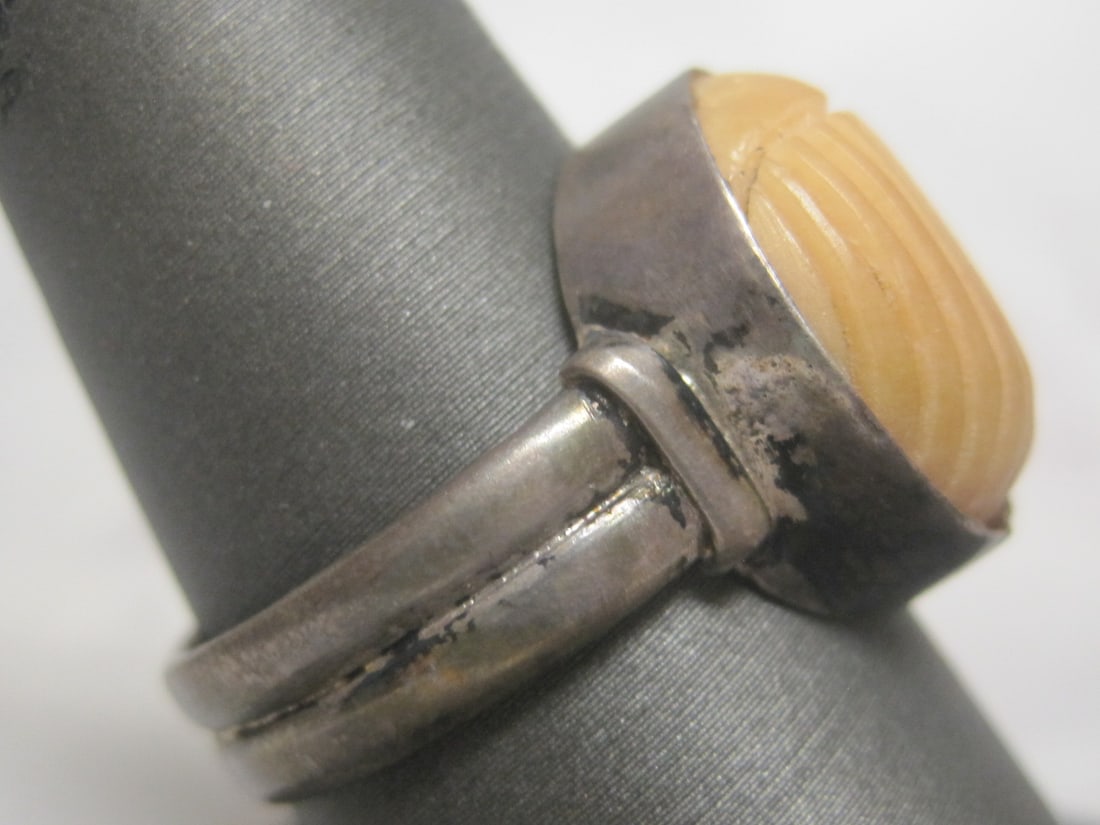 Sterling Silver Antique Carved Scarab Ring - 4