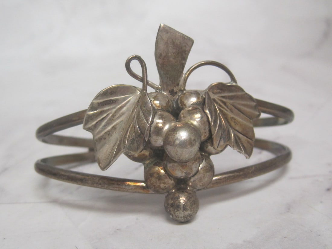 Sterling Silver Grape Cuff Bracelet: Weighs 25.1 grams