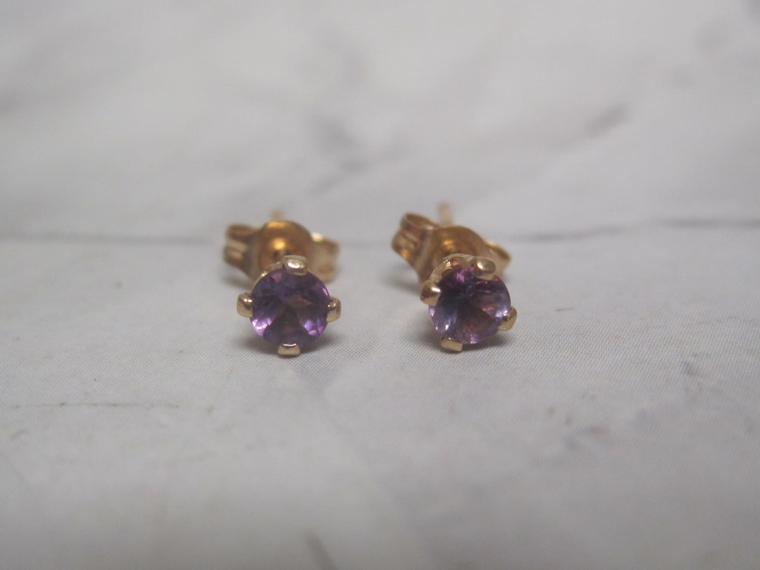 14k Gold Petite Amethyst Stud Earrings (1 of 4)