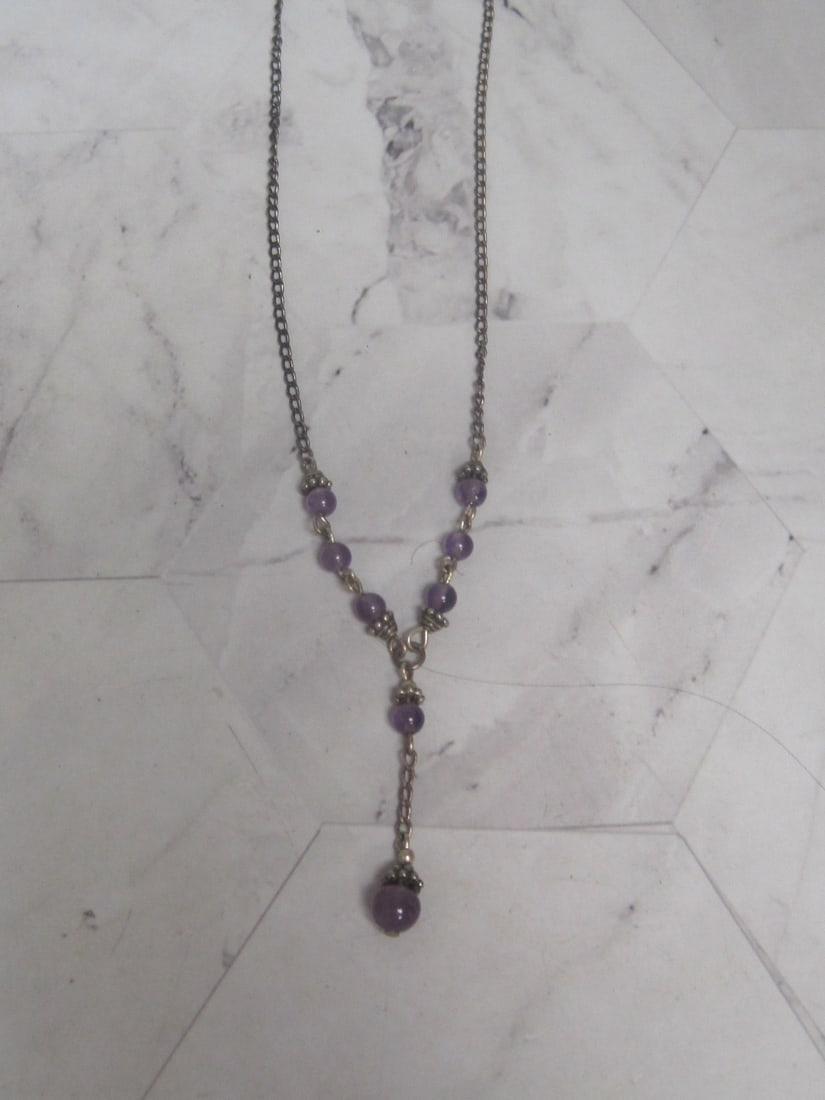 Vintage Sterling Silver Necklace with Amethyst Beads: Weighs 4.5 grams