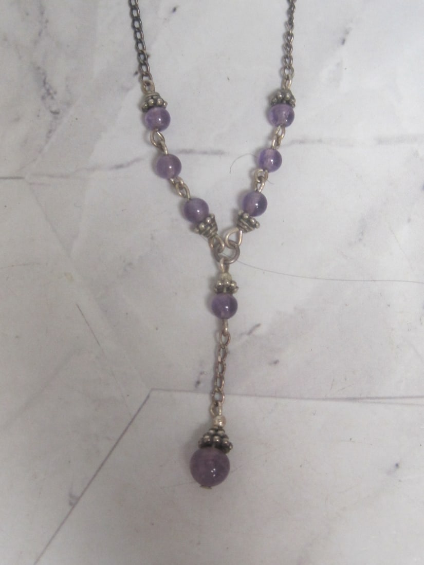 Vintage Sterling Silver Necklace with Amethyst Beads - 2