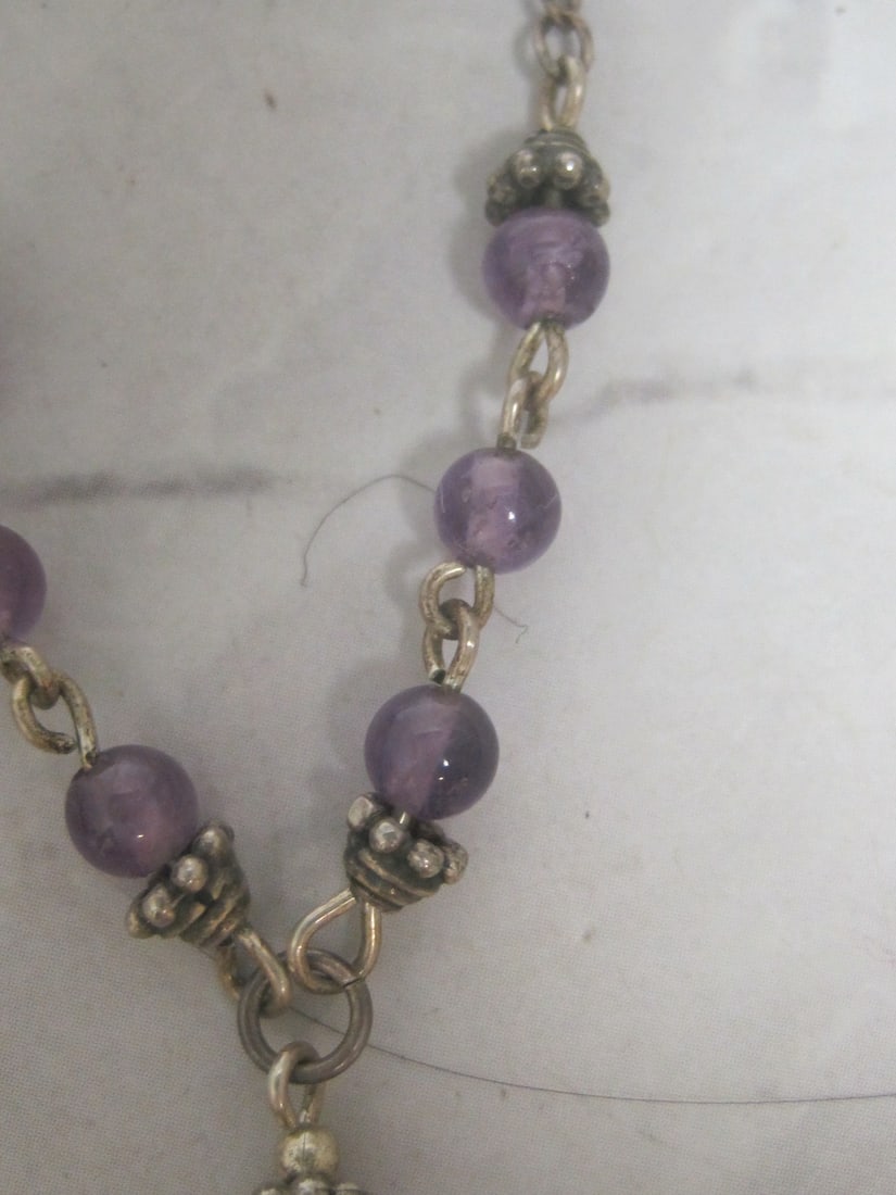 Vintage Sterling Silver Necklace with Amethyst Beads - 3