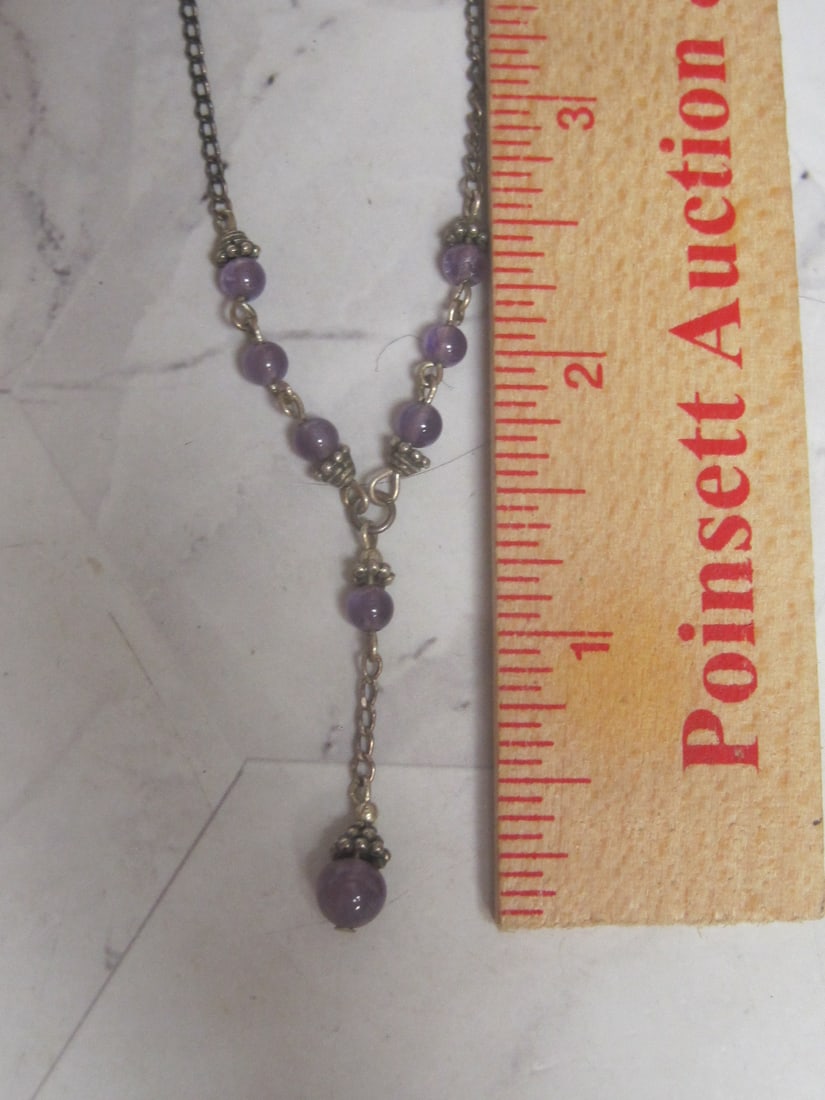 Vintage Sterling Silver Necklace with Amethyst Beads - 5