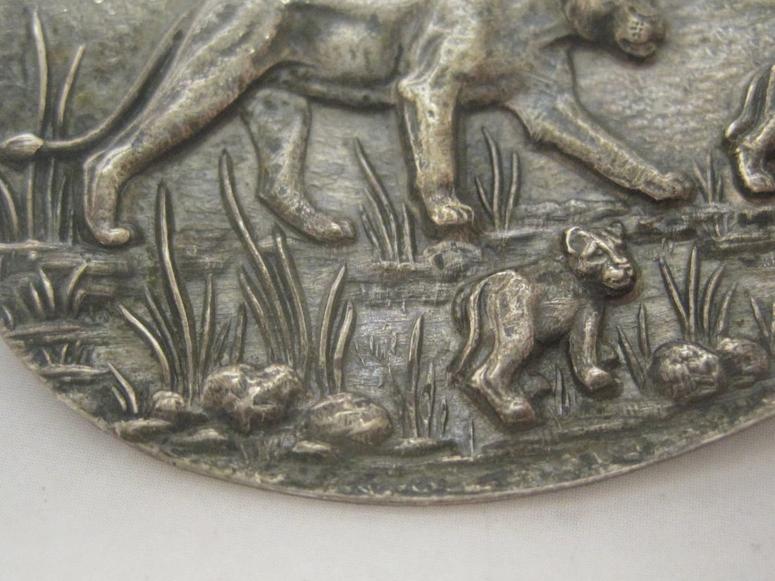 Antique Lion Brooch Marked "Silver" - 3