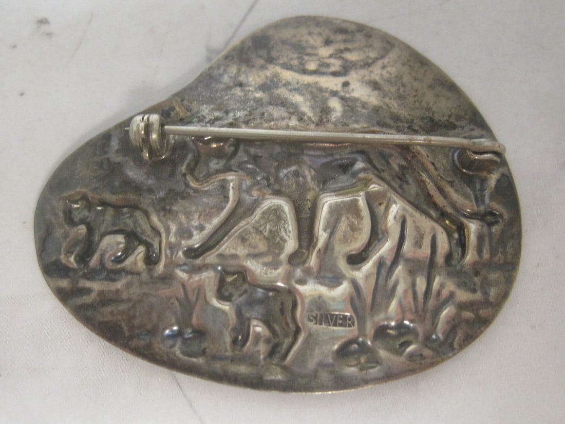 Antique Lion Brooch Marked "Silver" - 4