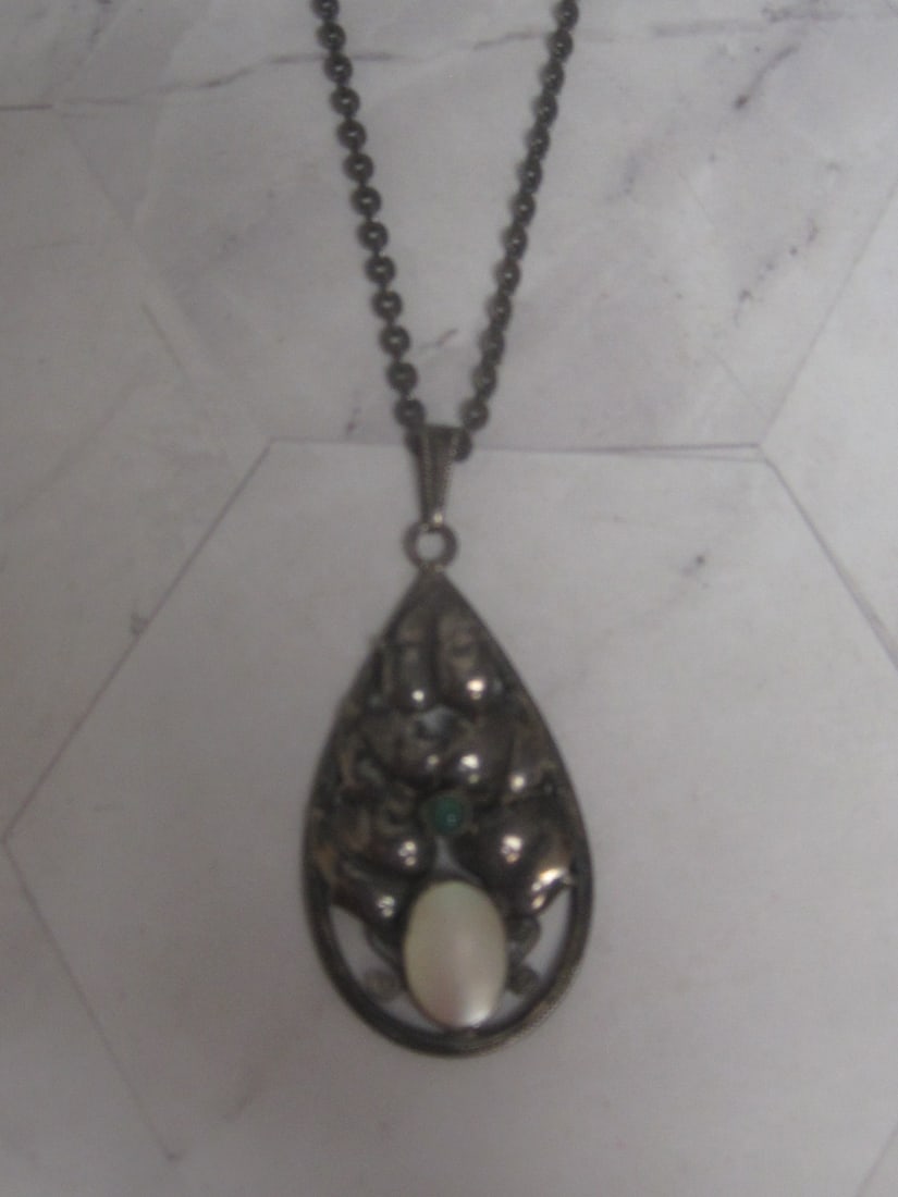 Antique 800 Silver Art Nouveau Pendant on 18" 800 Silver Chain: Weighs 9.8 grams