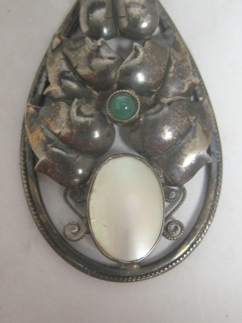 Antique 800 Silver Art Nouveau Pendant on 18" 800 Silver Chain - 3