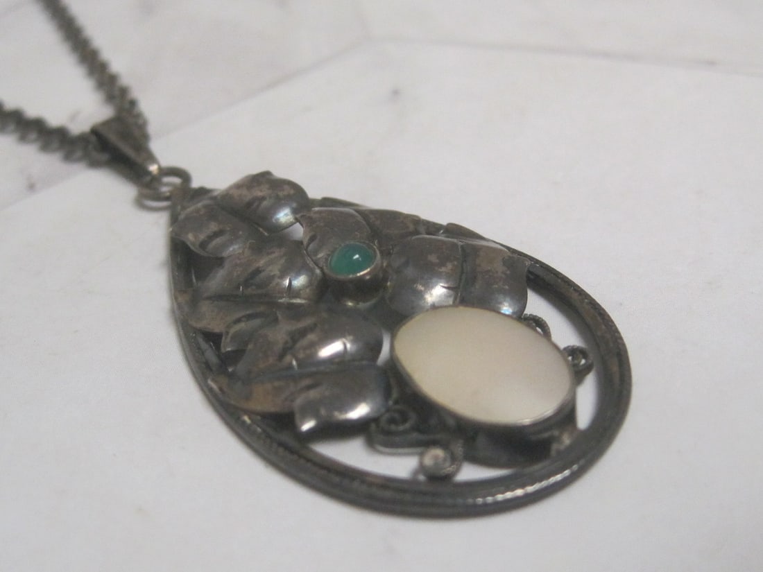 Antique 800 Silver Art Nouveau Pendant on 18" 800 Silver Chain - 4