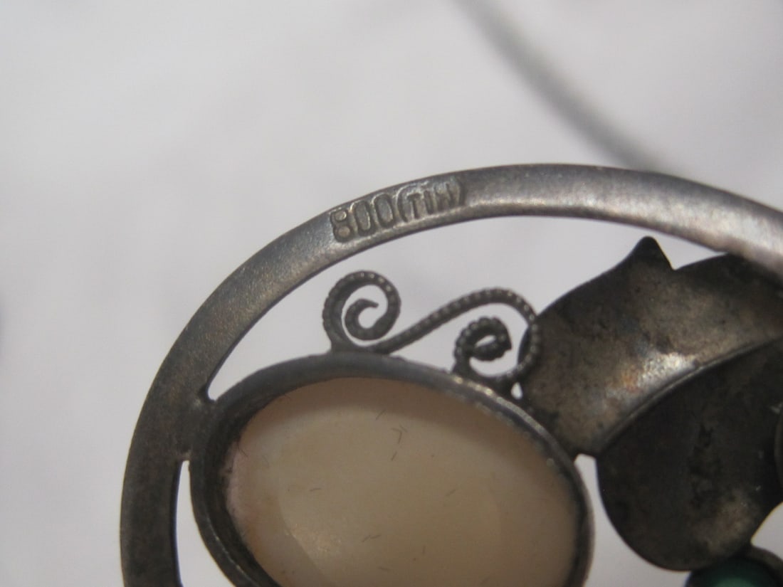 Antique 800 Silver Art Nouveau Pendant on 18" 800 Silver Chain - 5