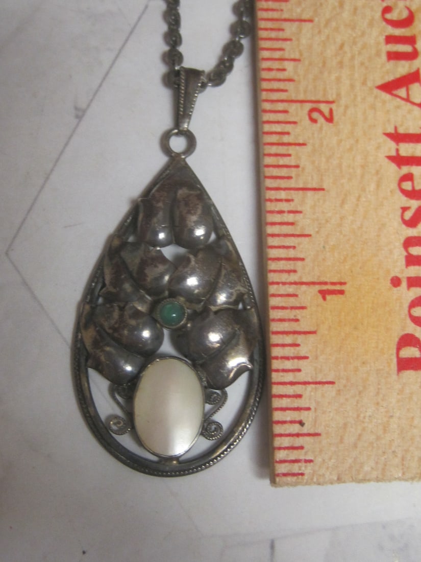Antique 800 Silver Art Nouveau Pendant on 18" 800 Silver Chain - 7