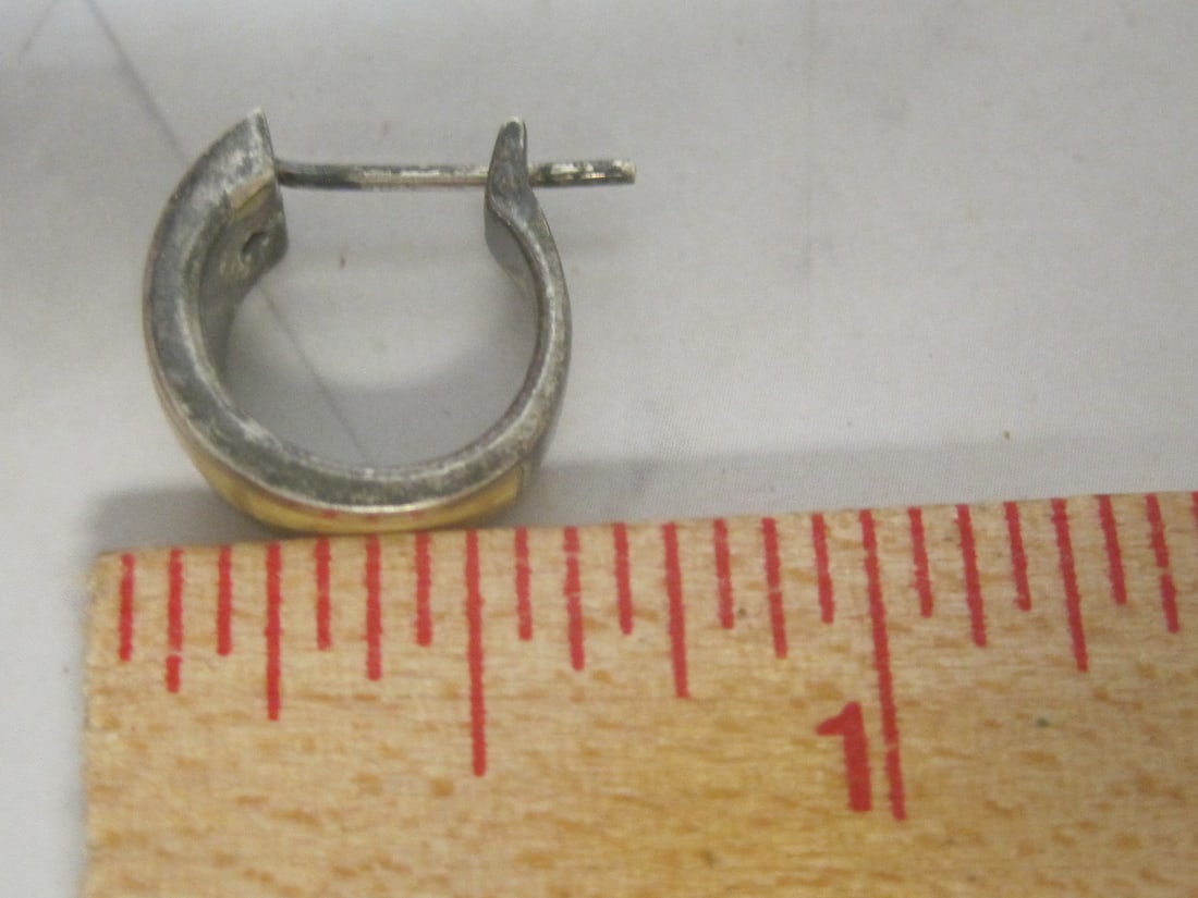 Vintage Sterling Silver Hoop Earrings with Bone Inlay - 4