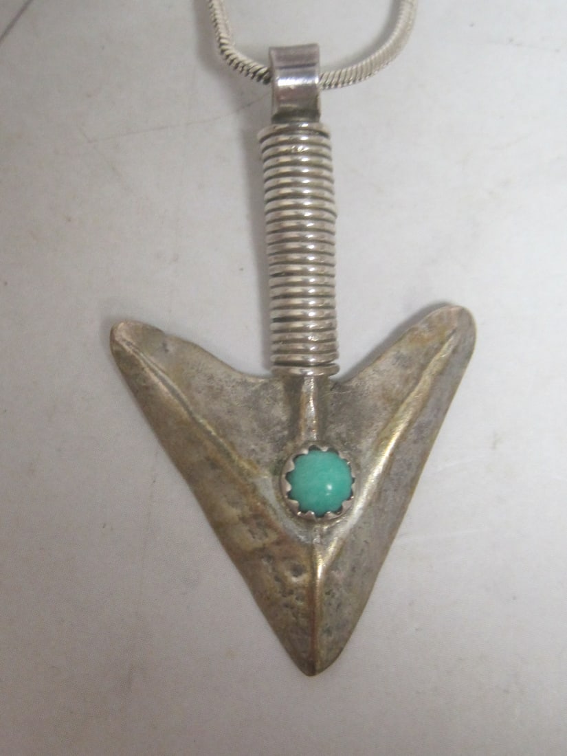 Sterling Silver Native American Style Pendant with Turquoise Stone - 2