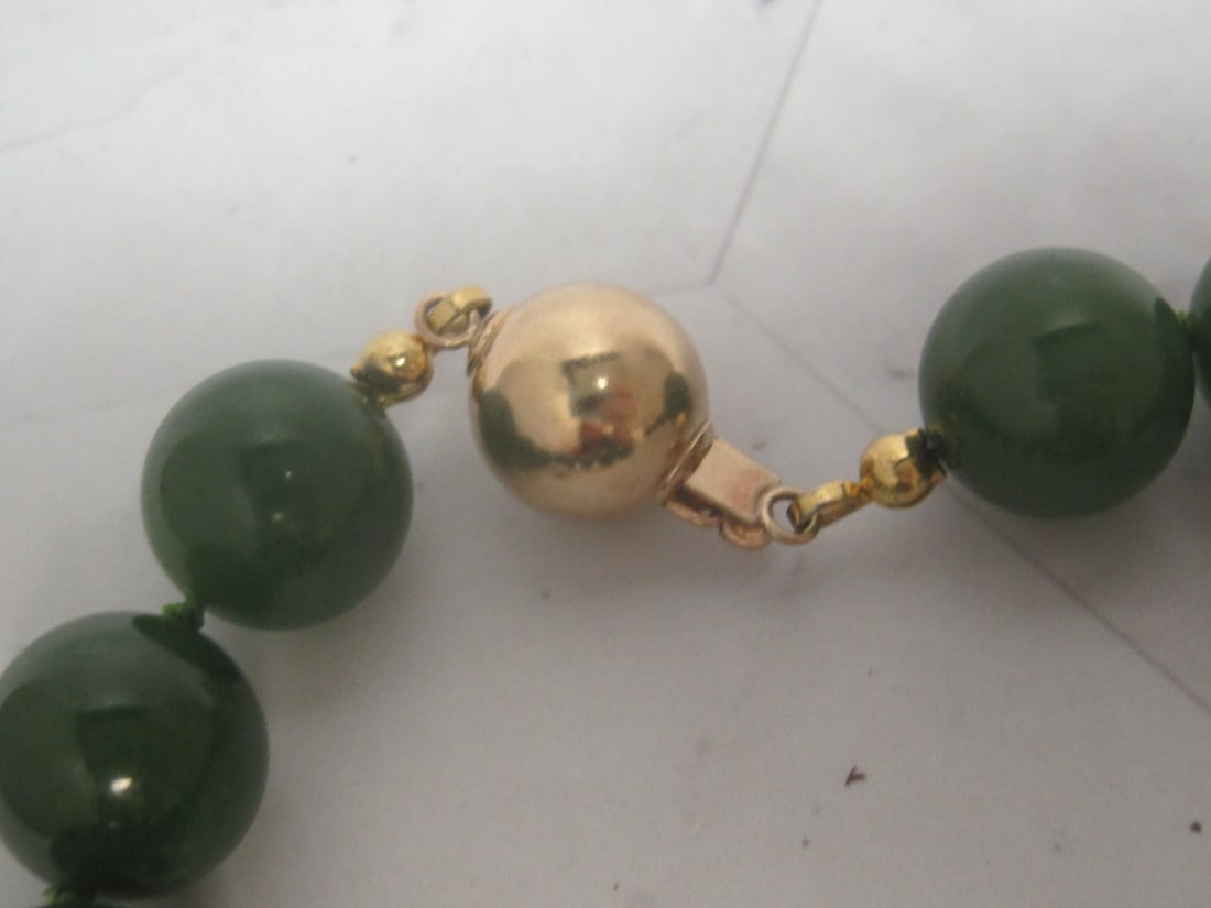 30" Jade Bead Necklace with 14k Gold Clasp - 2