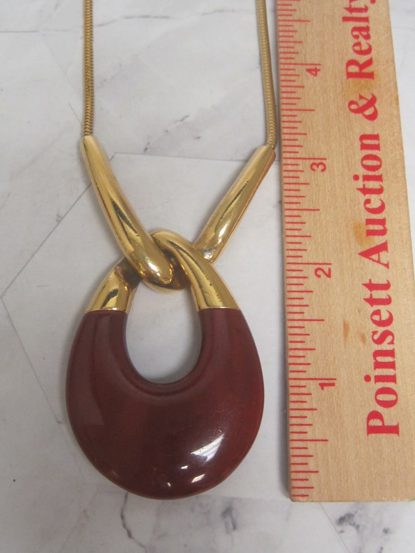 1960's Crown Trifari Lucite Pendant on 26" Goldtone Chain - 6
