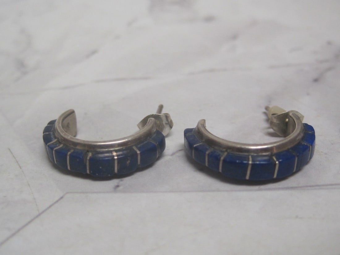 Nastacio Sterling Silver Native American Lapis Earrings: Weighs 3.8 grams, Signed