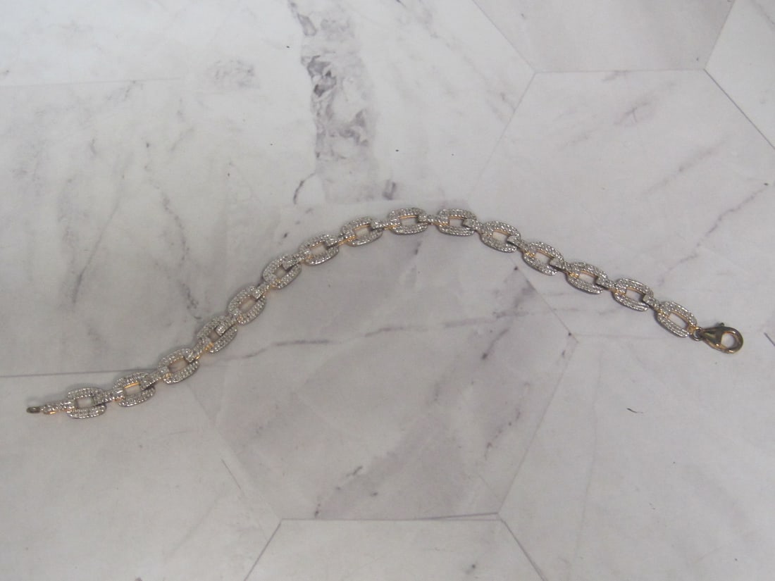 7" Sterling Silver Vermeil Bracelet with CZ Stones: Weighs 9.5 grams