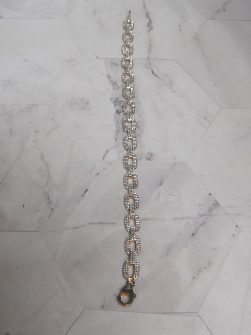 7" Sterling Silver Vermeil Bracelet with CZ Stones - 2