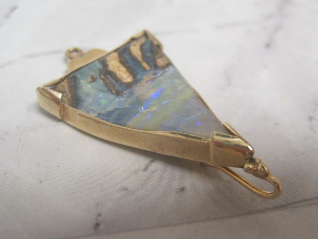 Custom Rough Cut Opal Earring Jackets in 14k Gold Bezels - 2