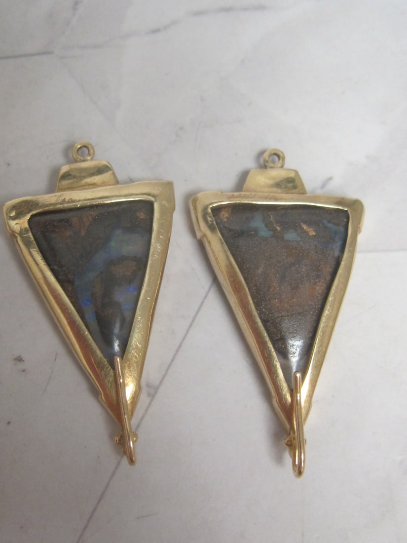 Custom Rough Cut Opal Earring Jackets in 14k Gold Bezels - 4