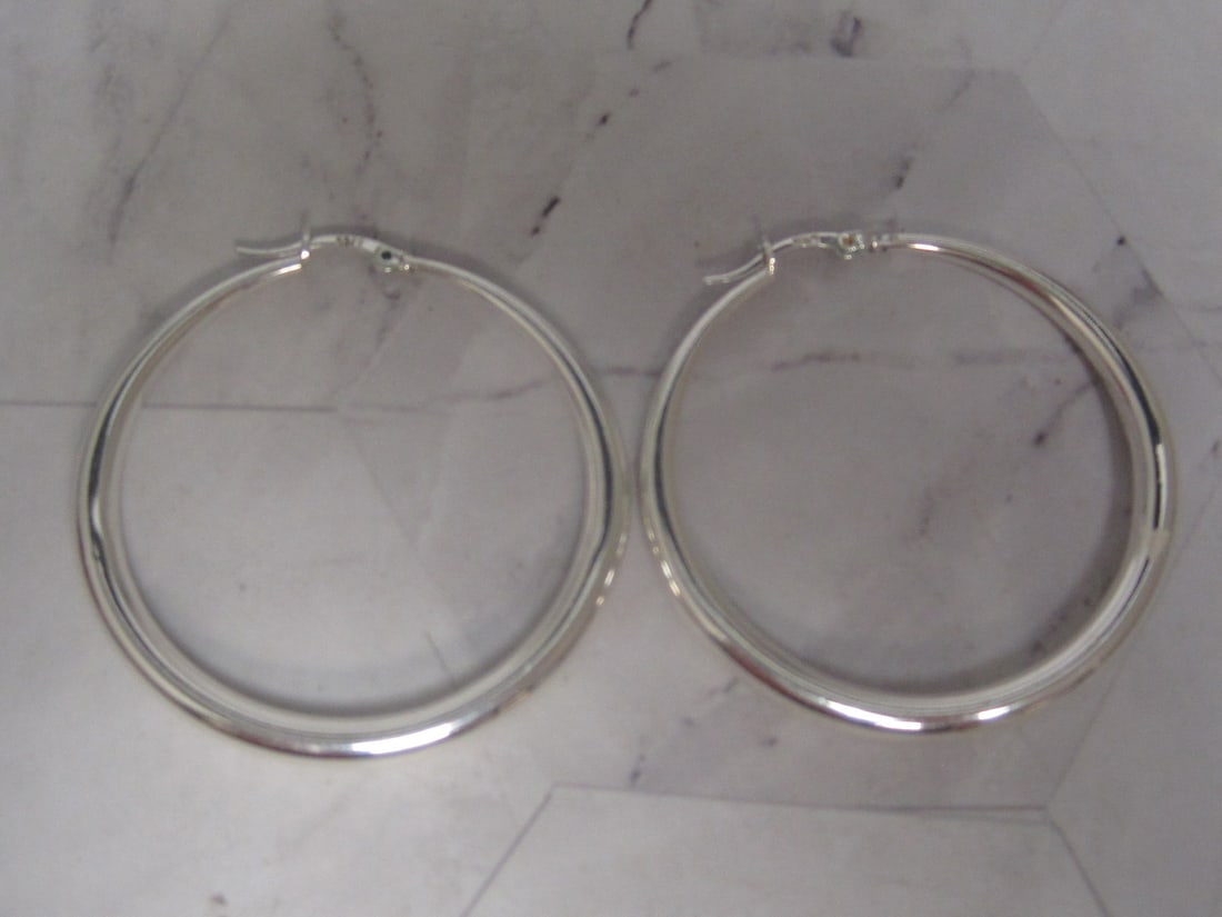 Sterling Silver Large Hoop Pierced Earrings: Weighs 12.9 grams