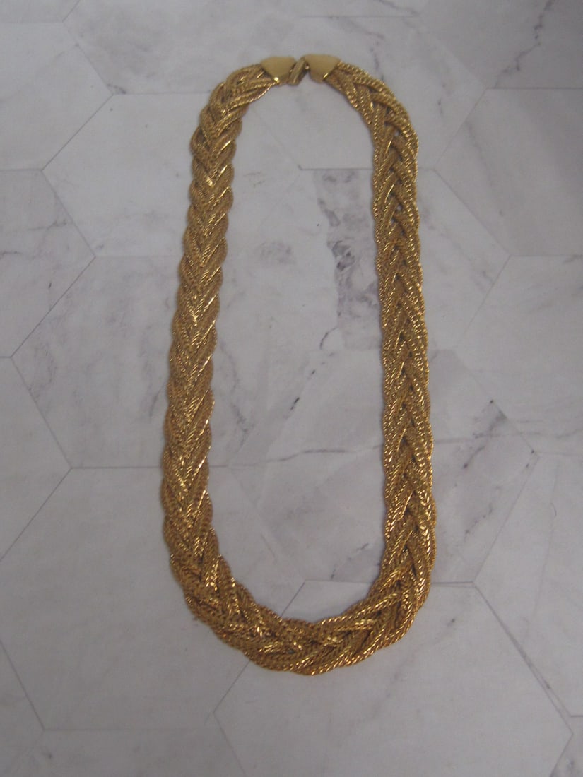 20" Vintage Napier Goldtone Braided Woven Rope Necklace: Signed