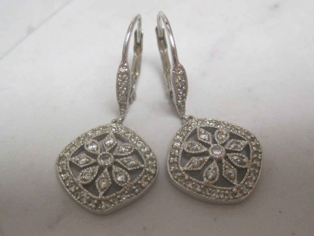 Sterling Silver CZ Leverback Earrings (1 of 4)