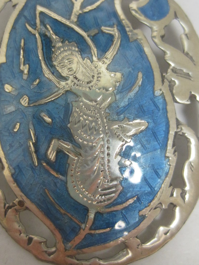 Sterling Silver Siam Brooch with Turquoise Enameling - 2