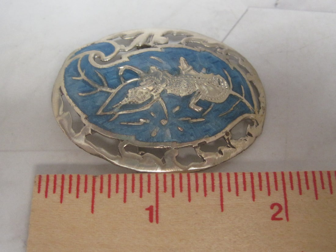 Sterling Silver Siam Brooch with Turquoise Enameling - 7
