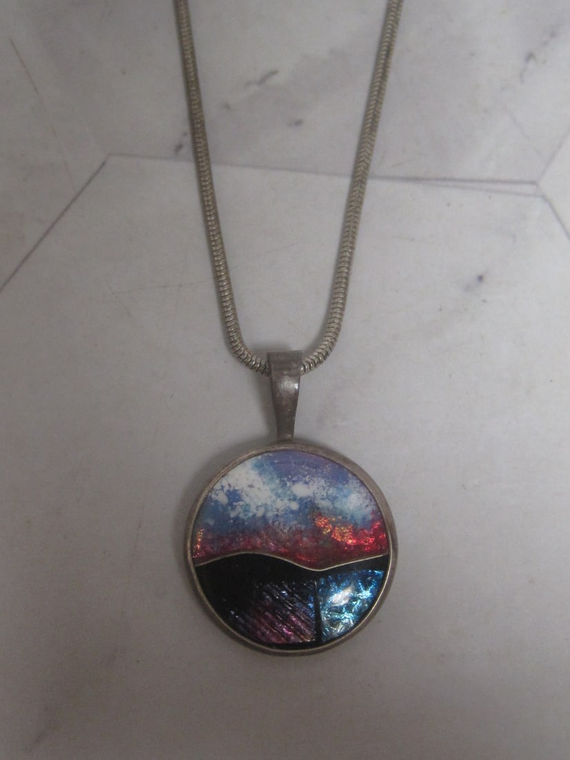Sterling Silver Unique Design Dissc Pendant on 15" Sterling Silver Chain: Weighs 10 grams, Signed by Artist