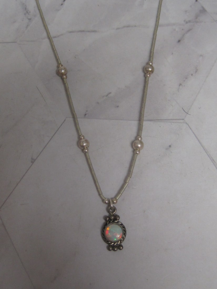 16" Sterling Silver Liquid Silver Chain with Sterling Silver Opal Pendant: Weighs 3.5 grams