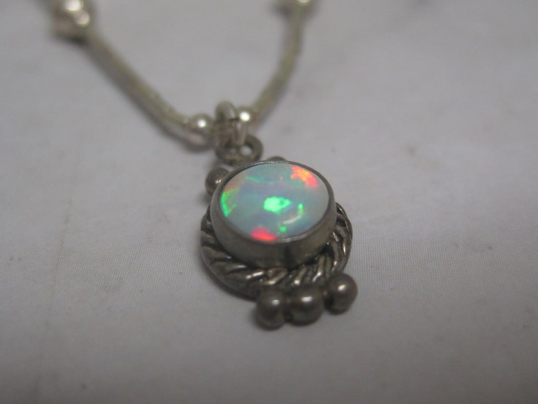 16" Sterling Silver Liquid Silver Chain with Sterling Silver Opal Pendant - 3