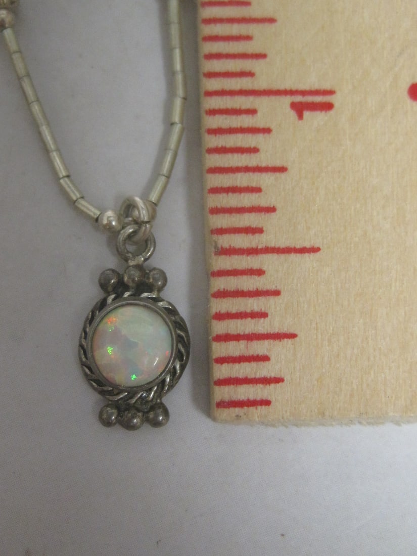 16" Sterling Silver Liquid Silver Chain with Sterling Silver Opal Pendant - 7